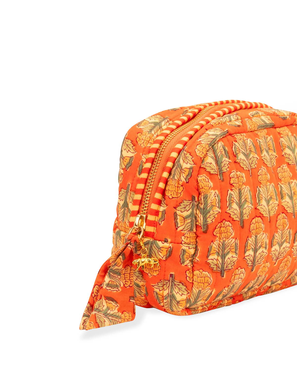 Hand Block Printed Quilted Makeup Bag - Amber Buta