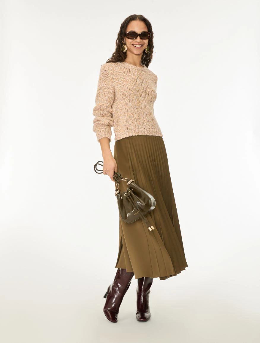 Alamaro 100% Recycled Polyester Pleated Skirt in Khaki