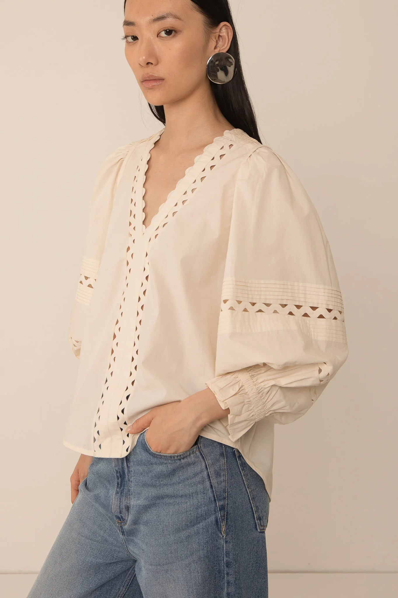 100% Cotton Arlette Pintuck Top in Cream