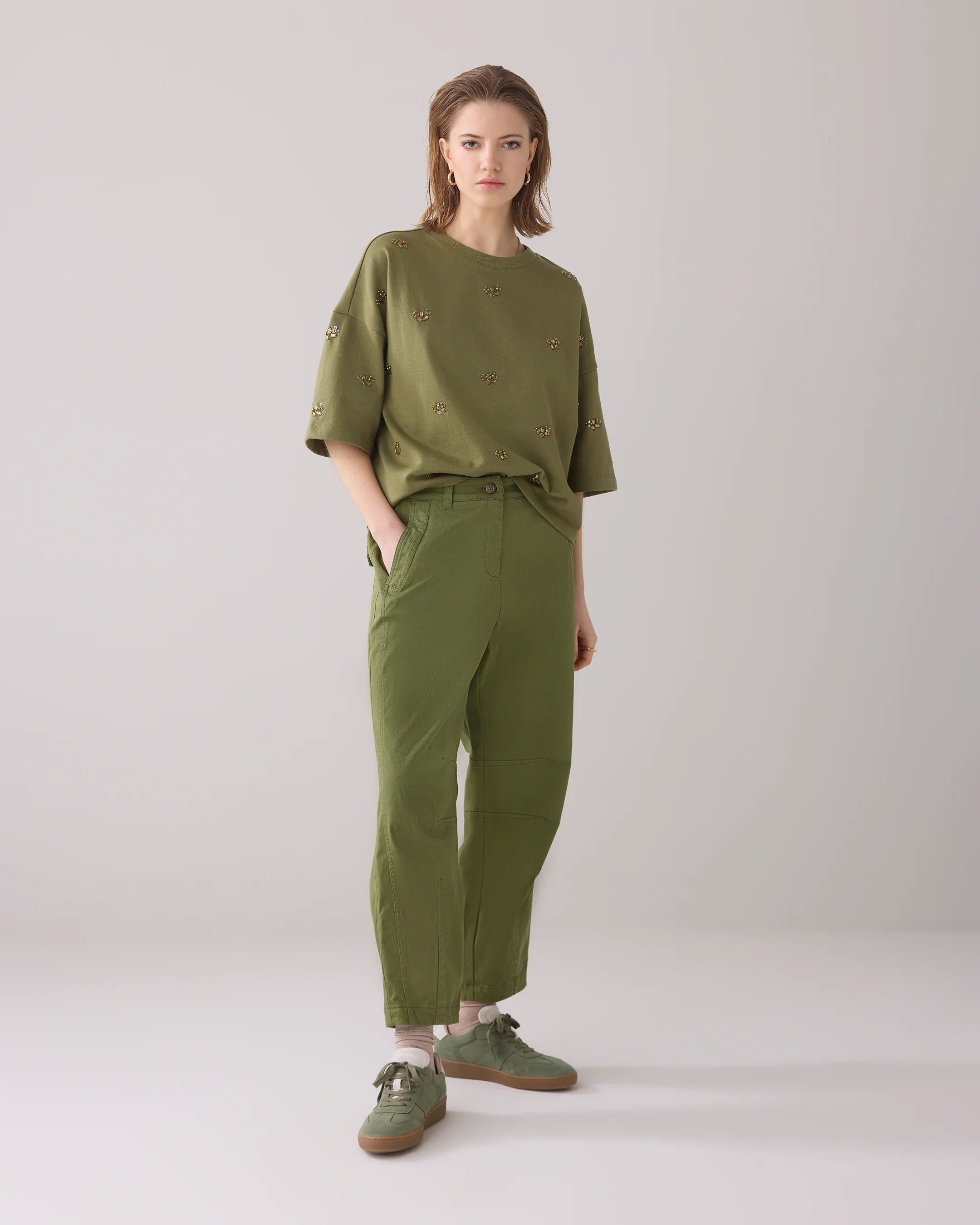 Cotton Cargo Trousers in Combat Green