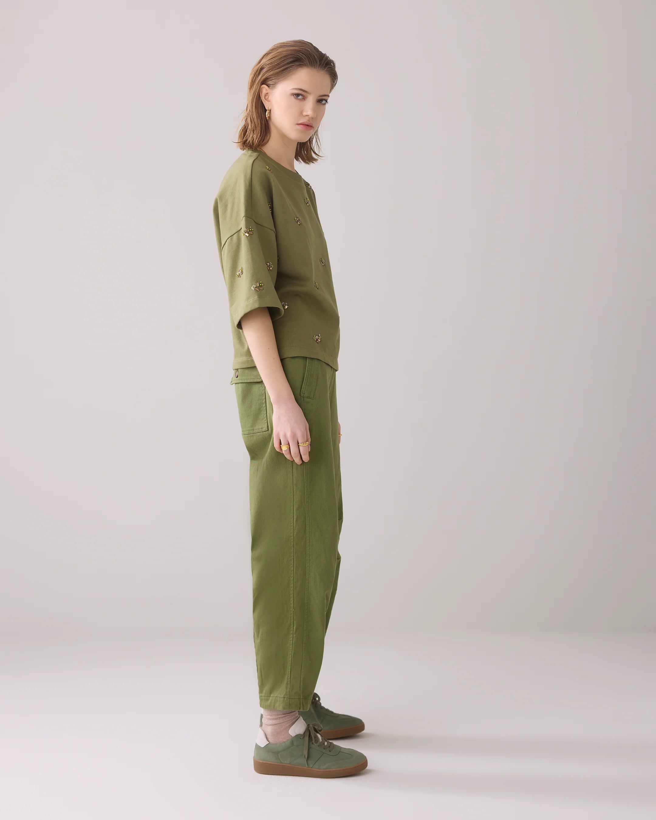 Cotton Cargo Trousers in Combat Green