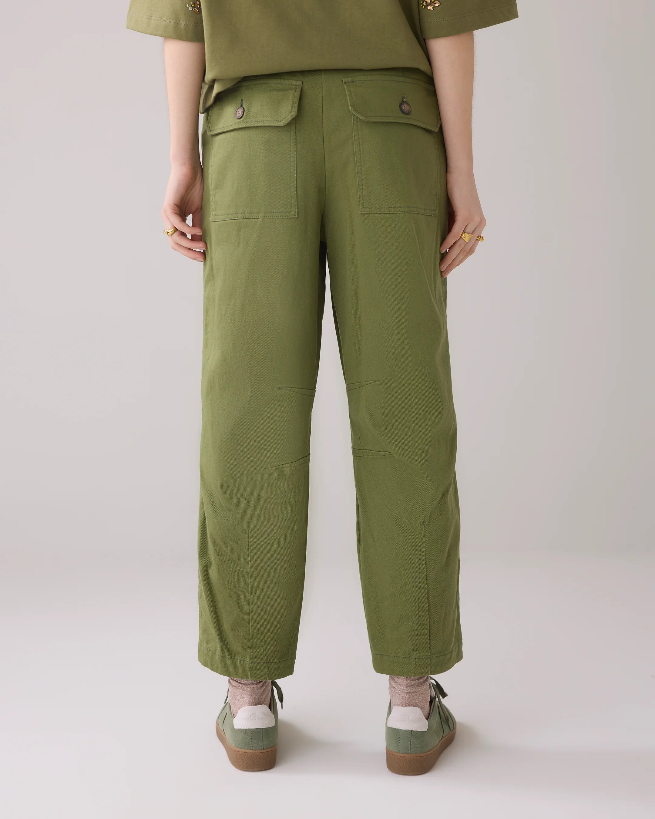 Cotton Cargo Trousers in Combat Green