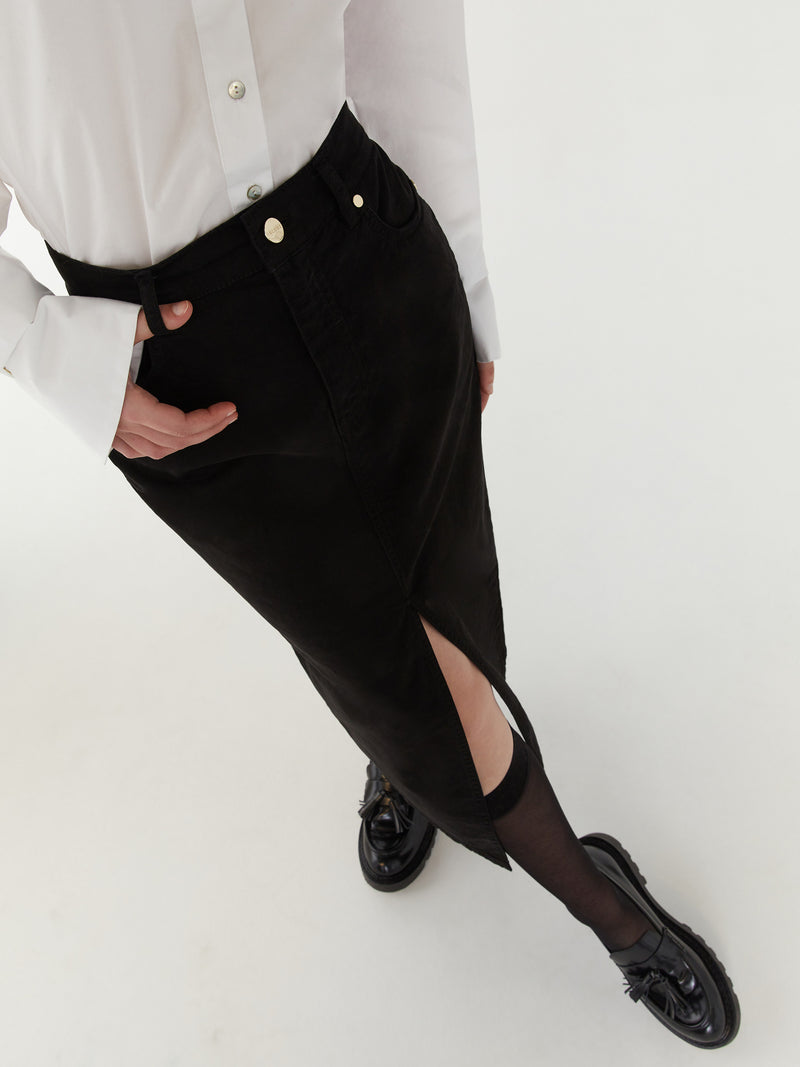 Belli Cotton Straight Pocket Skirt in Black