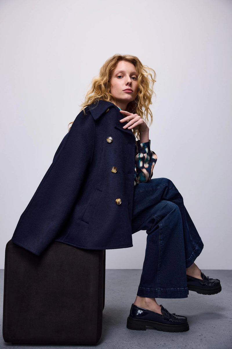 Wool Mix Midnight Blue Pea Coat