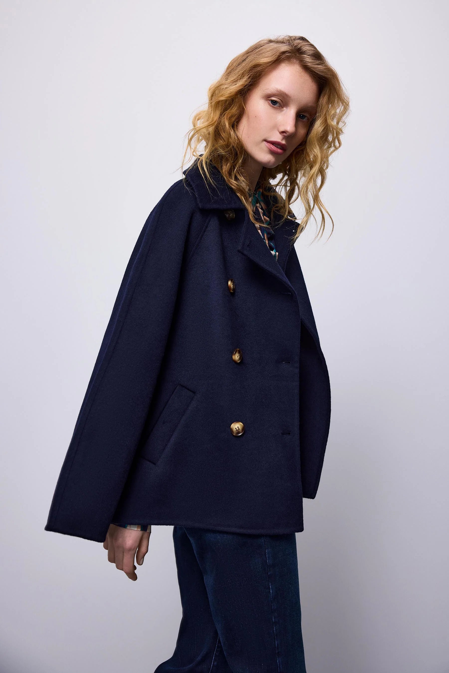 Wool Mix Midnight Blue Pea Coat