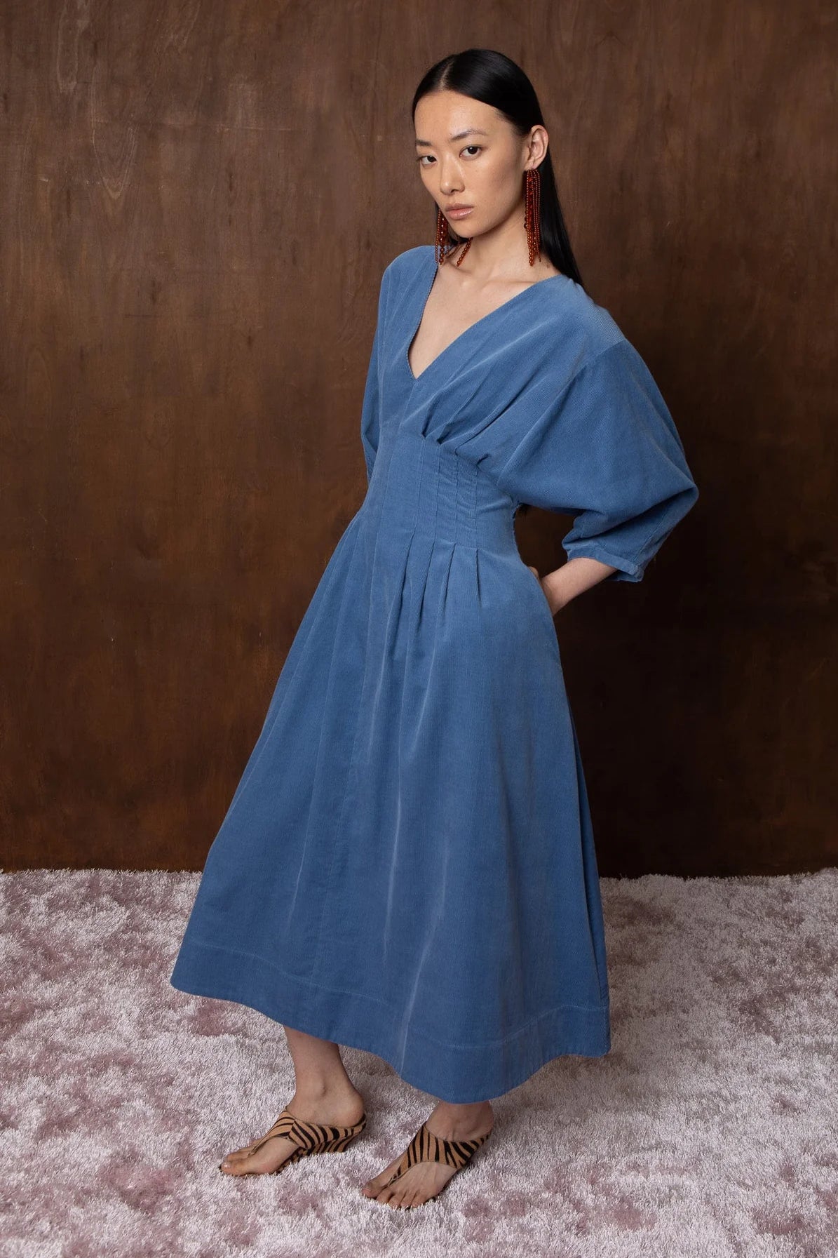 Novelle Needlecord Pleat Waist Dress