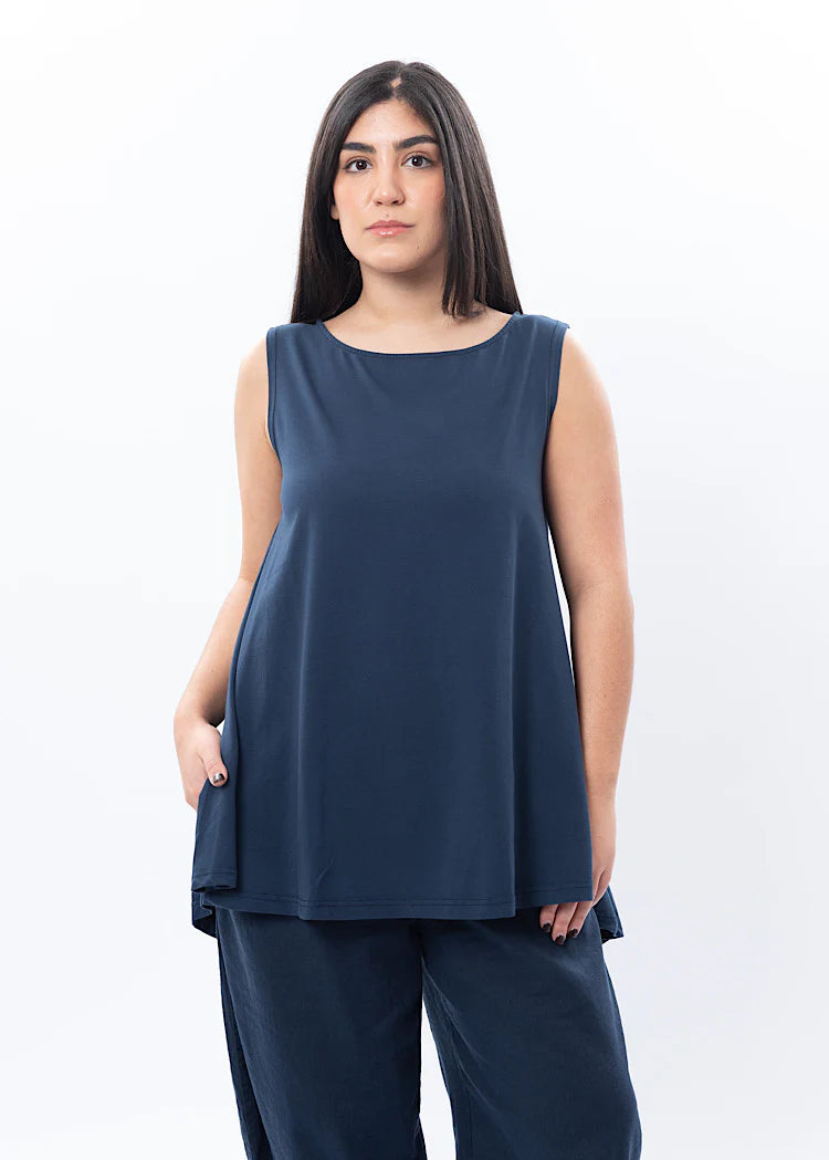 Boa 90% Cotton Tunic Top in Dark Navy