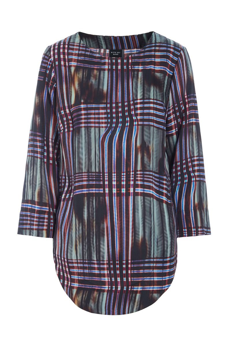 Shinobe Blouse with Boatneck in Seaside Check