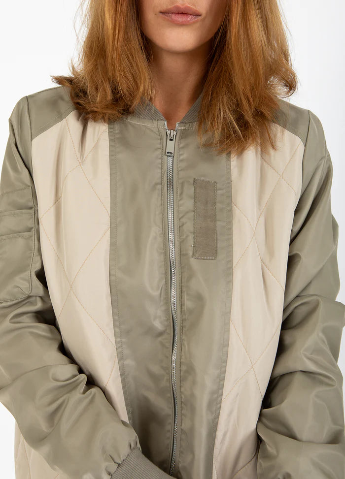 Quilted Bomber Jacket in Beige