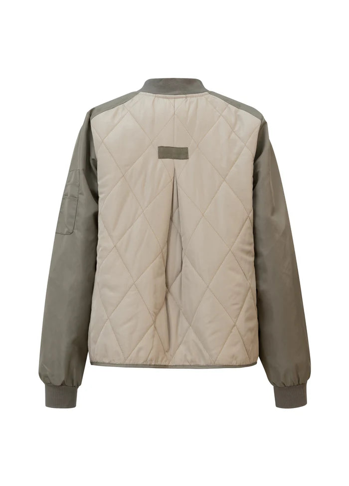 Quilted Bomber Jacket in Beige