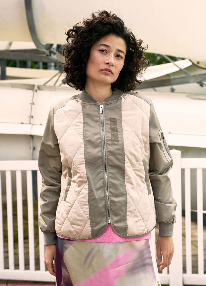 Quilted Bomber Jacket in Beige