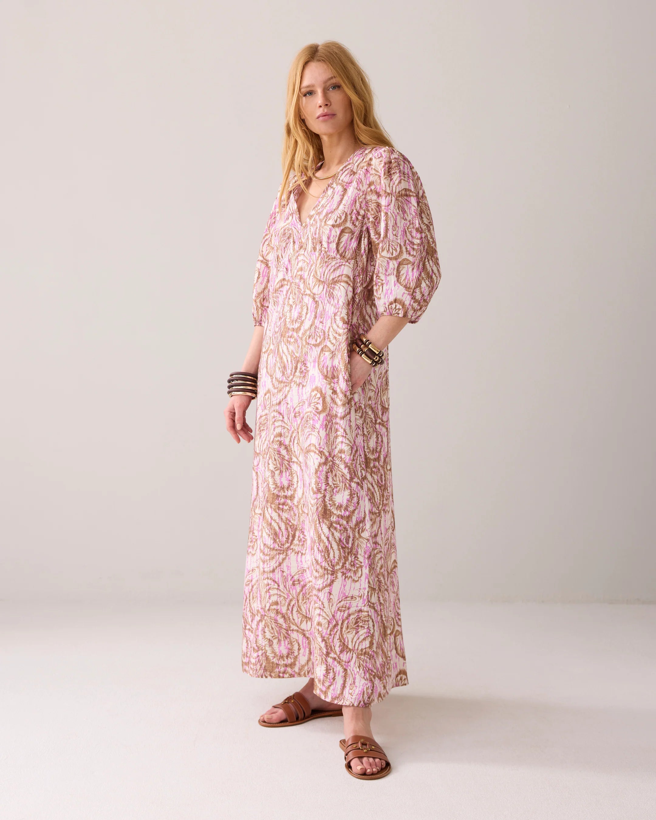 100% Viscose Maxi Dress with botanical print