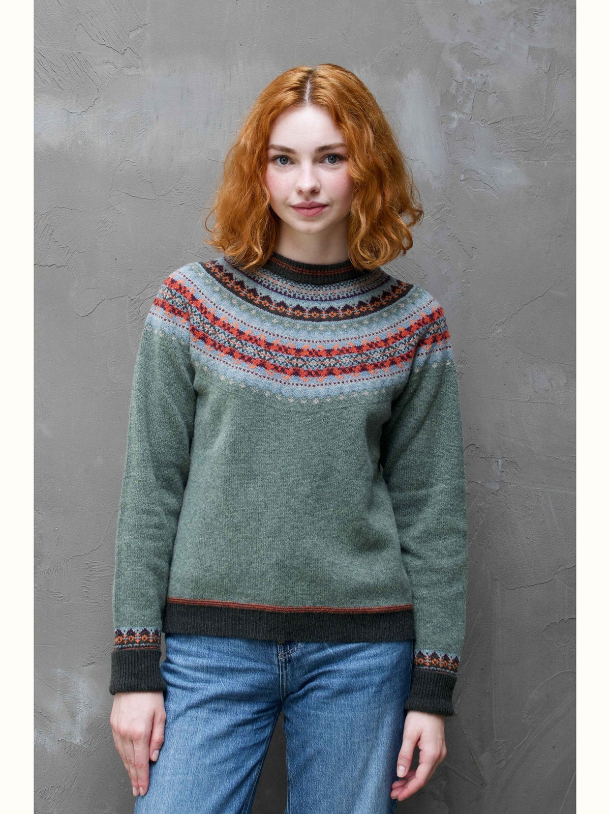 Alpine Fair Isle 100% Merino Short Sweater in Braemar