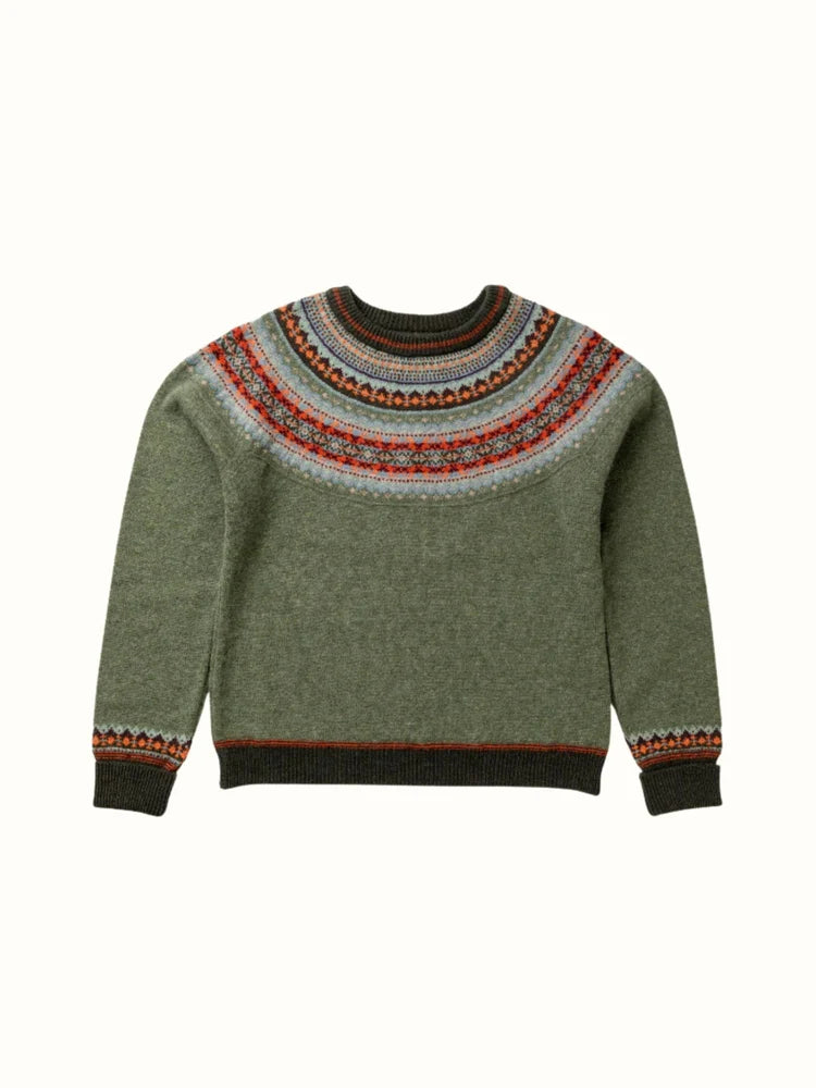Alpine Fair Isle 100% Merino Short Sweater in Braemar