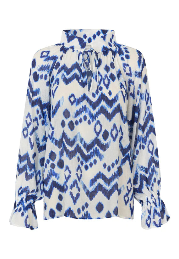 Cassisa 100% Cotton Viscose Blouse in Solar Design