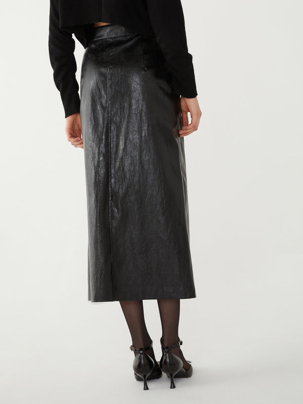 Catone Faux Leather Straight Skirt in Chocolate Brown