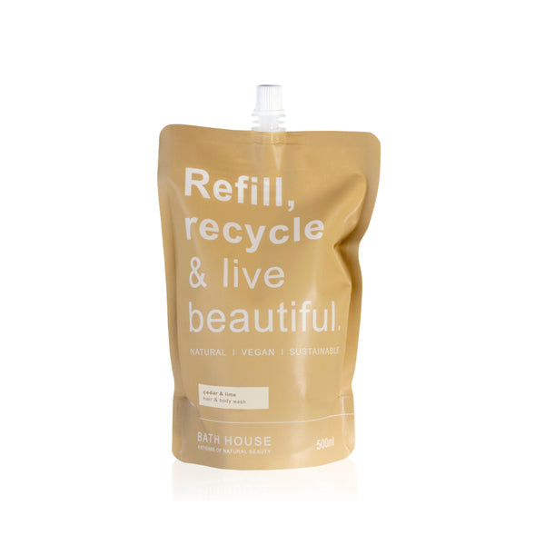 Hair and Body Wash Refill 500ml Pouch in Cedar and Lime