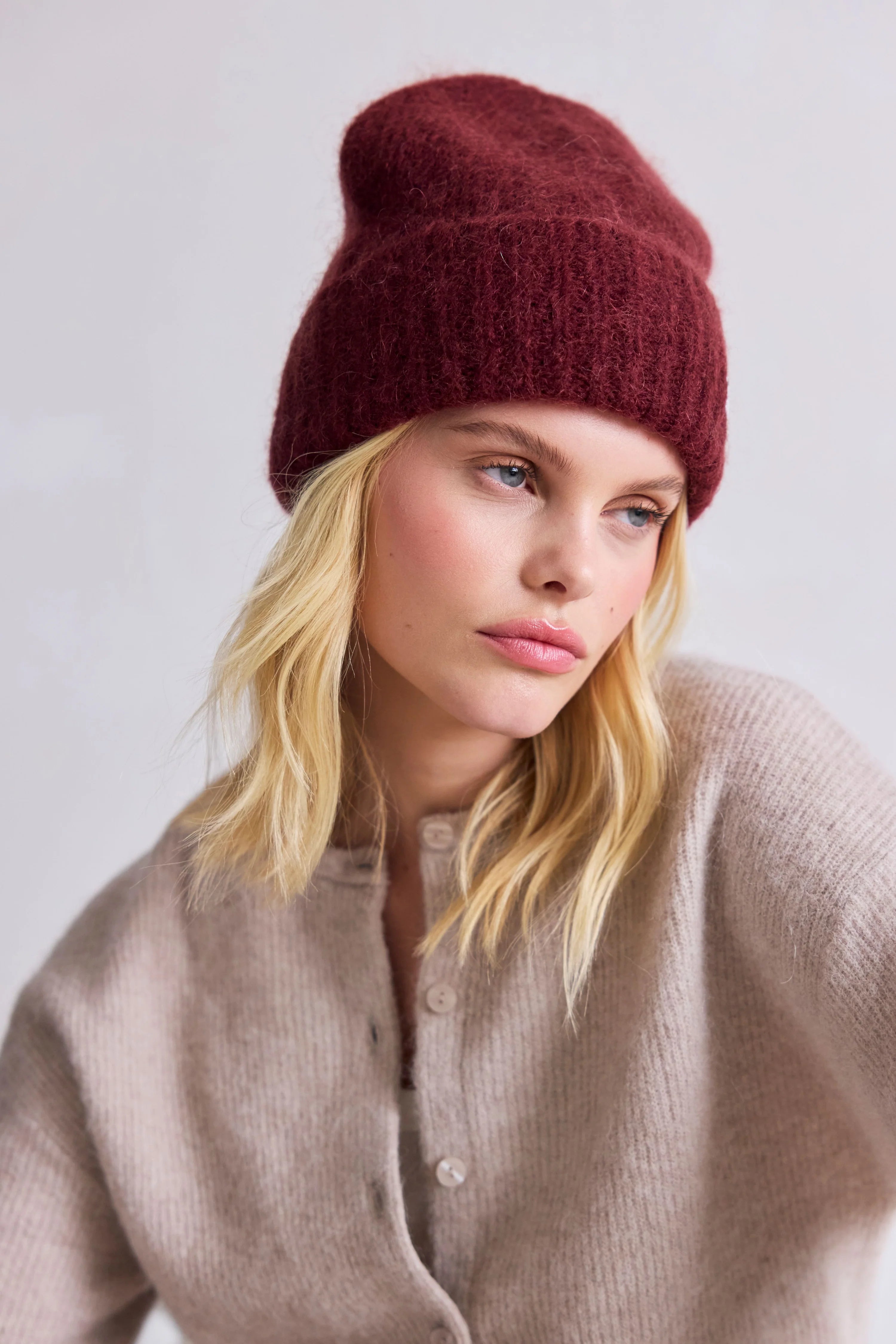 The Merino Wool Beanie in Cherry Burgundy