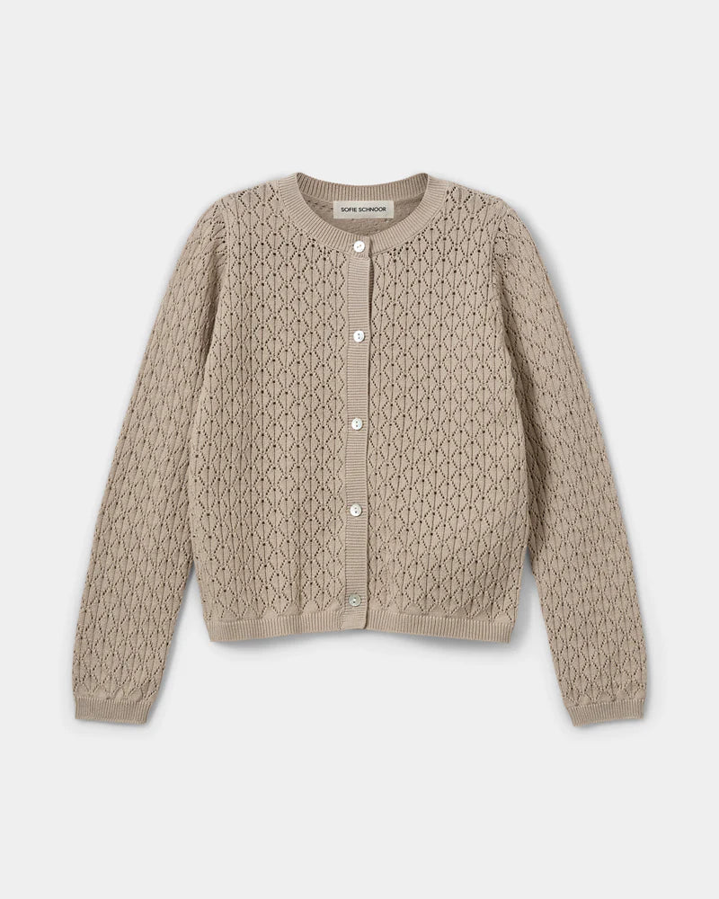 Cotton Mix Pretty Long Sleeved Cisse Cardigan in Beige