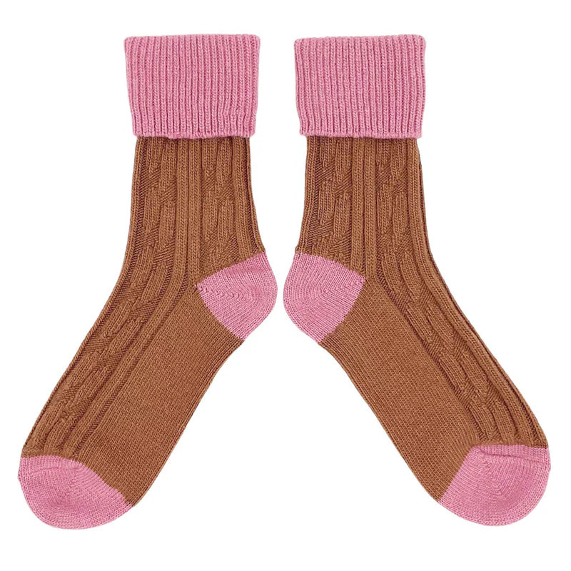 Cashmere Blend Socks in Copper and Dusky Pink