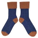 Cashmere Blend Socks in Navy and Saffron