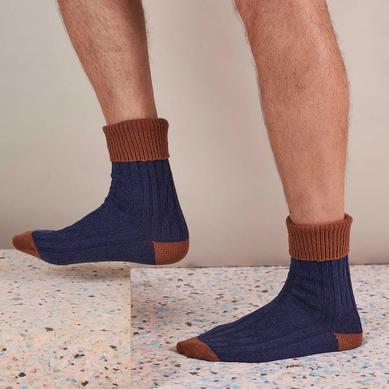 Cashmere Blend Socks in Navy and Saffron