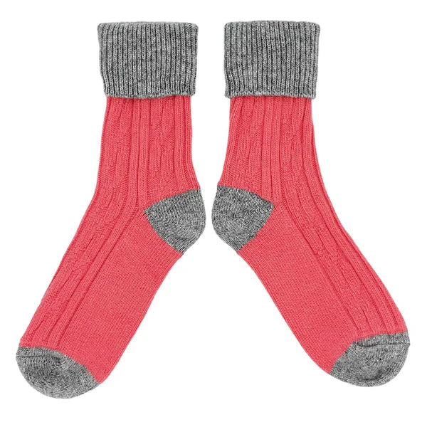 Cashmere Blend Socks in Coral and Grey