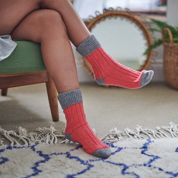 Cashmere Blend Socks in Coral and Grey