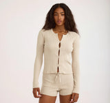 Soft Knit Rib Cardigan in Sandstone