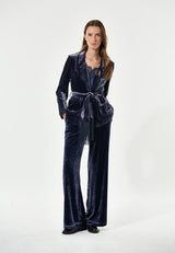 Silk Velvet Malva Jacket with belt in Midnight Blue