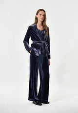 Silk Velvet Malva Jacket with belt in Midnight Blue