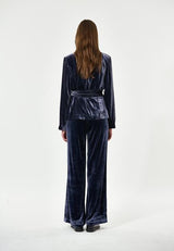 Silk Velvet Malva Jacket with belt in Midnight Blue