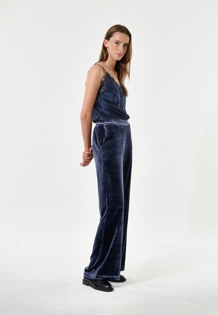 Silk Velvet Nona Loose Style Trousers in Midnight Blue