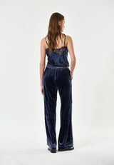 Silk Velvet Nona Loose Style Trousers in Midnight Blue