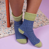 Cashmere Blend Socks in Denim Blue and Celery