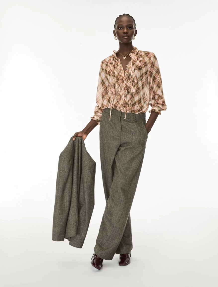 Edotto Check Blouse in Khaki Tartan
