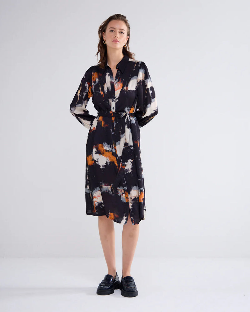 100% Viscose Shirt Dress with Balloon Sleeves