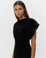 Velvet Dress with Waterfall neck in Black