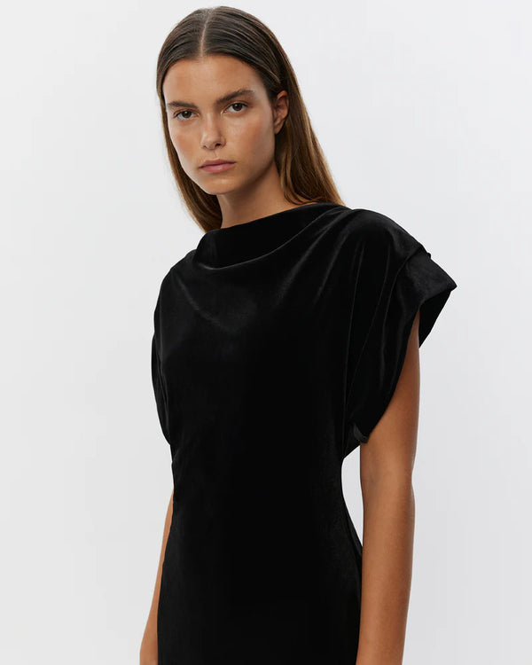 Velvet Dress with Waterfall neck in Black