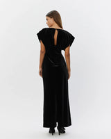 Velvet Dress with Waterfall neck in Black