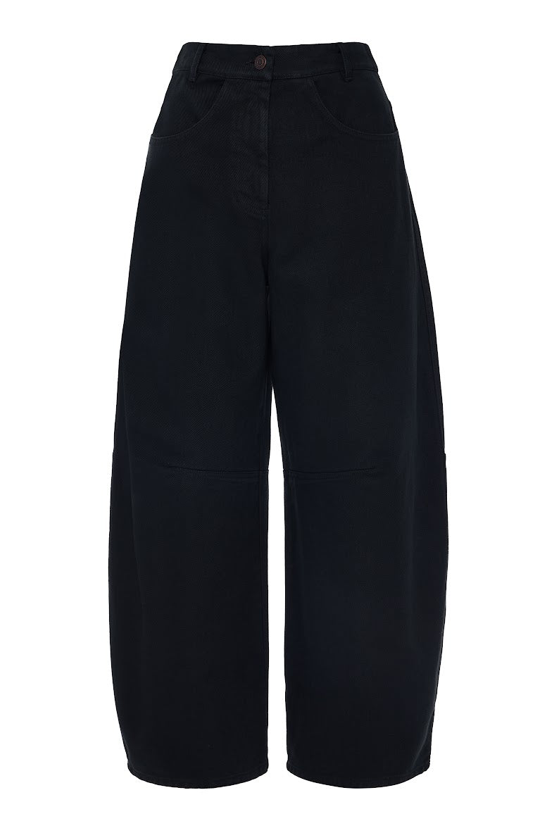 100% Cotton Barrel Trousers in Dark Green