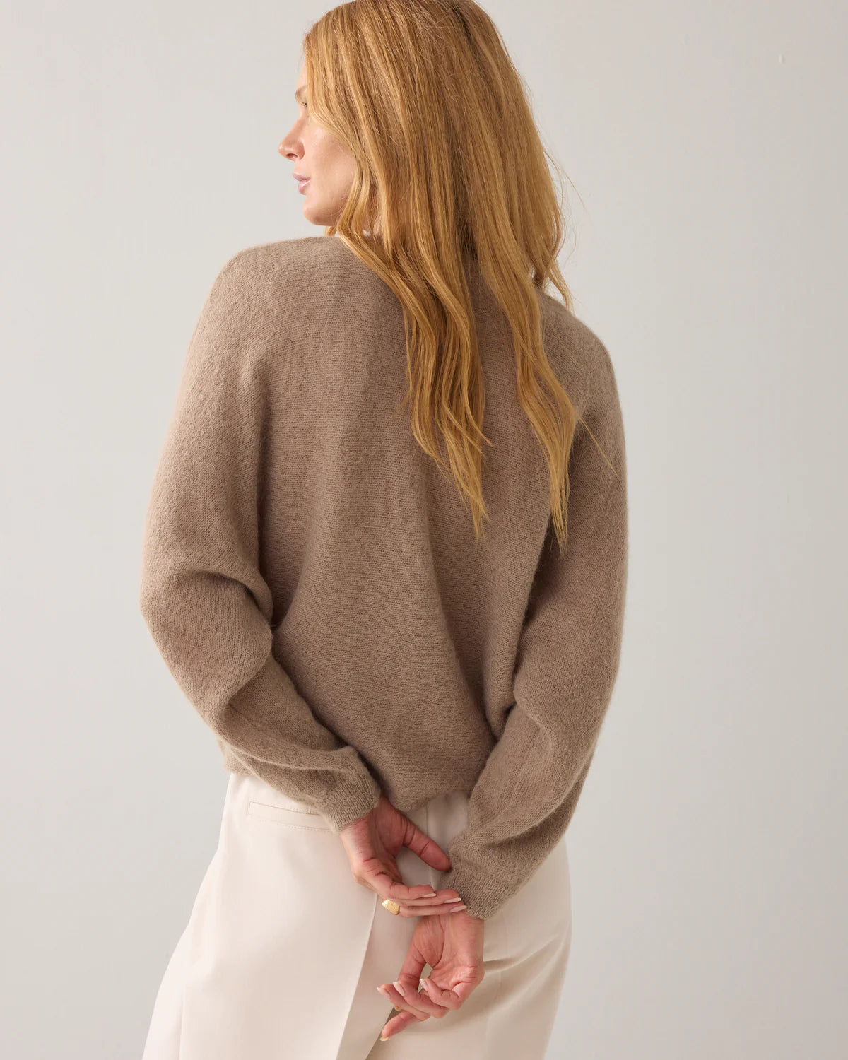 Feather Light Alpaca Knit Cardigan in Khaki