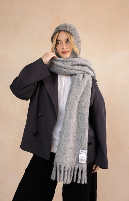 The Alpaca Balaclava Fitted Hood in Alpine Cloud Grey