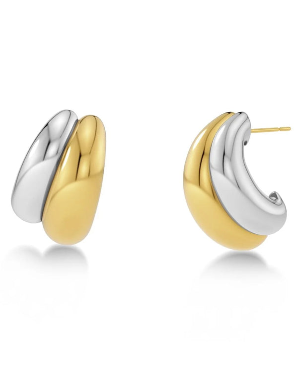 Furo Duo Creoles in 14k Gold Plating on Stainless Steel and Stainless Steel