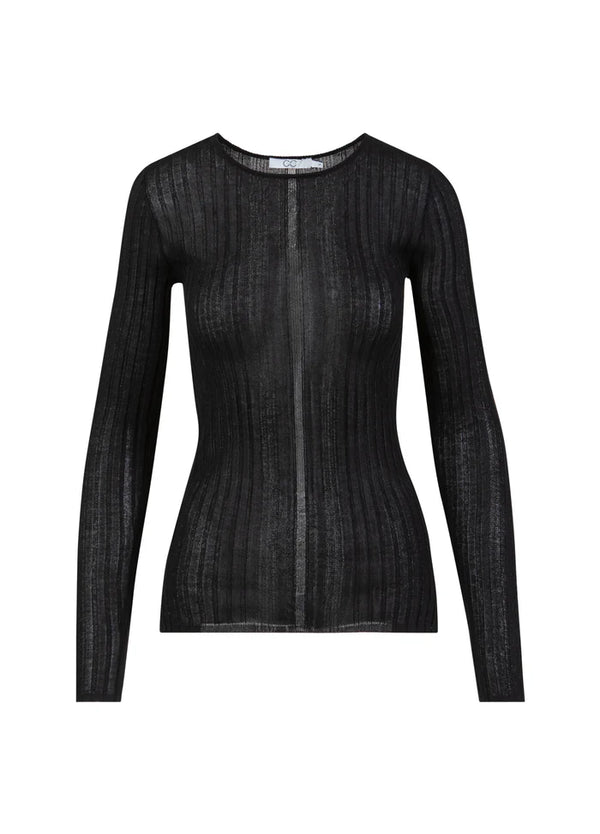 Grace Long Sleeved Fine Knit Top in Black