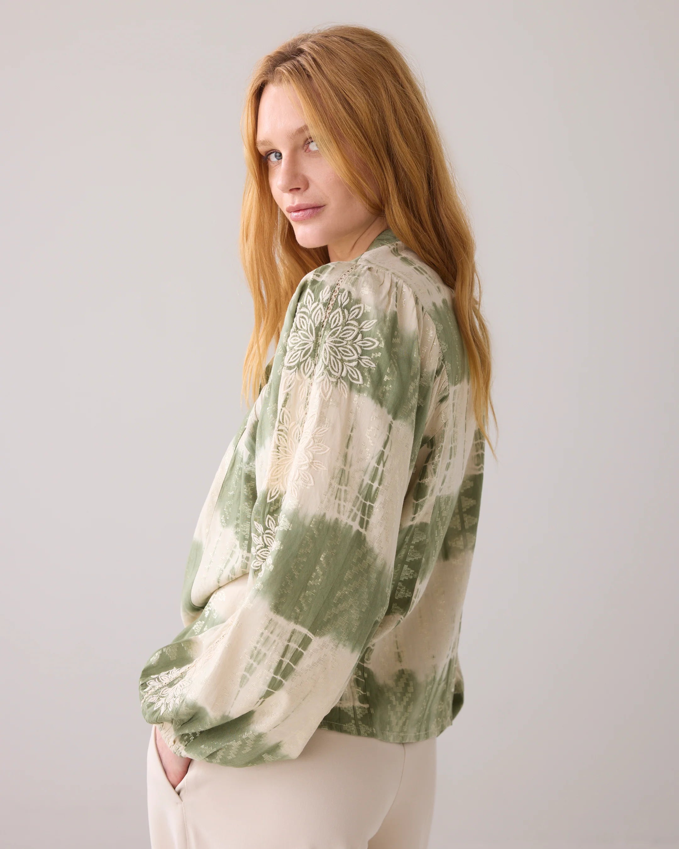 Cotton Long Sleeve Top in Combat Green