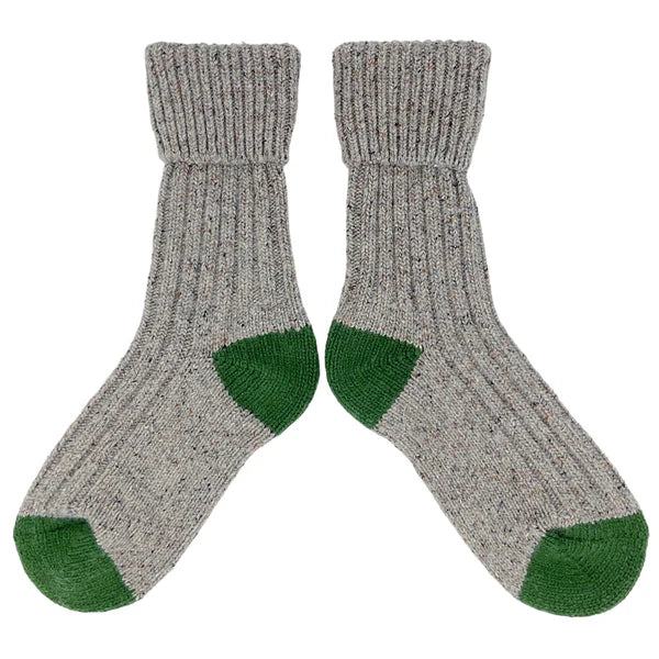 Lambswool and Silk Blend Unisex Socks in Green and Grey