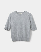 Short Sleeve 100% Merino Knit top in Grey Melange