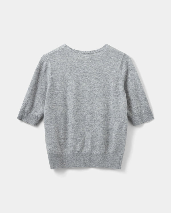 Short Sleeve 100% Merino Knit top in Grey Melange