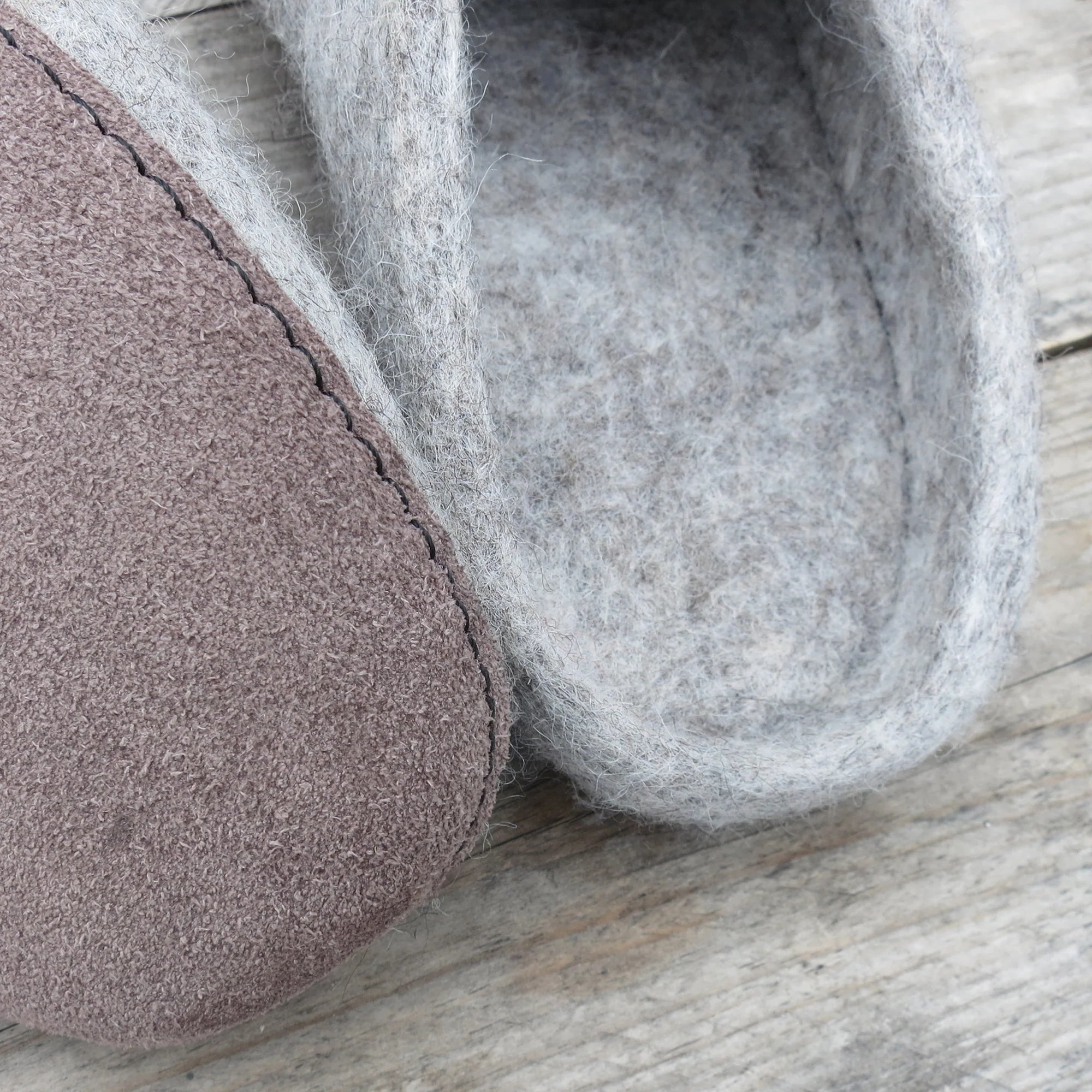 100% Wool Hand Felted Slippers in Light Grey